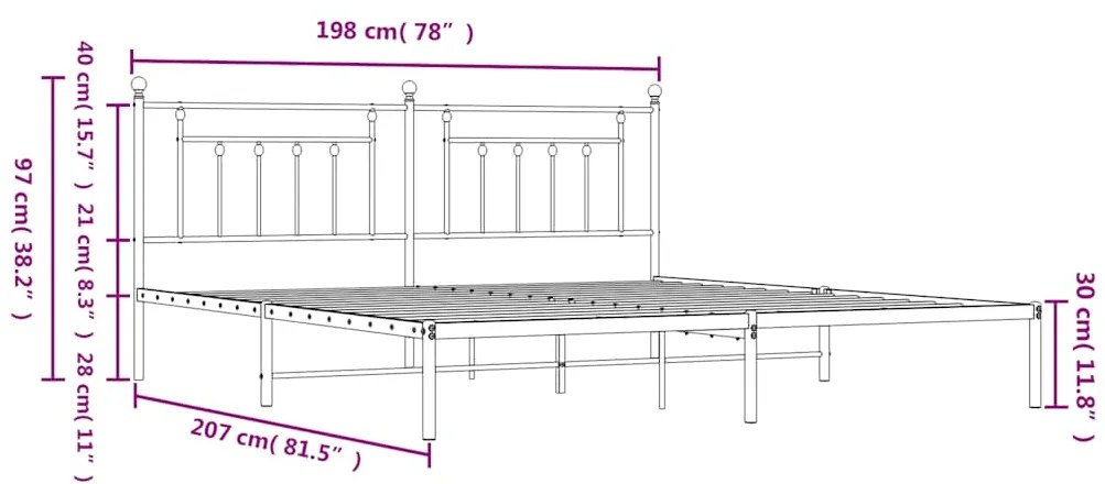 Estrutura de cama com cabeceira 193x203 cm metal branco