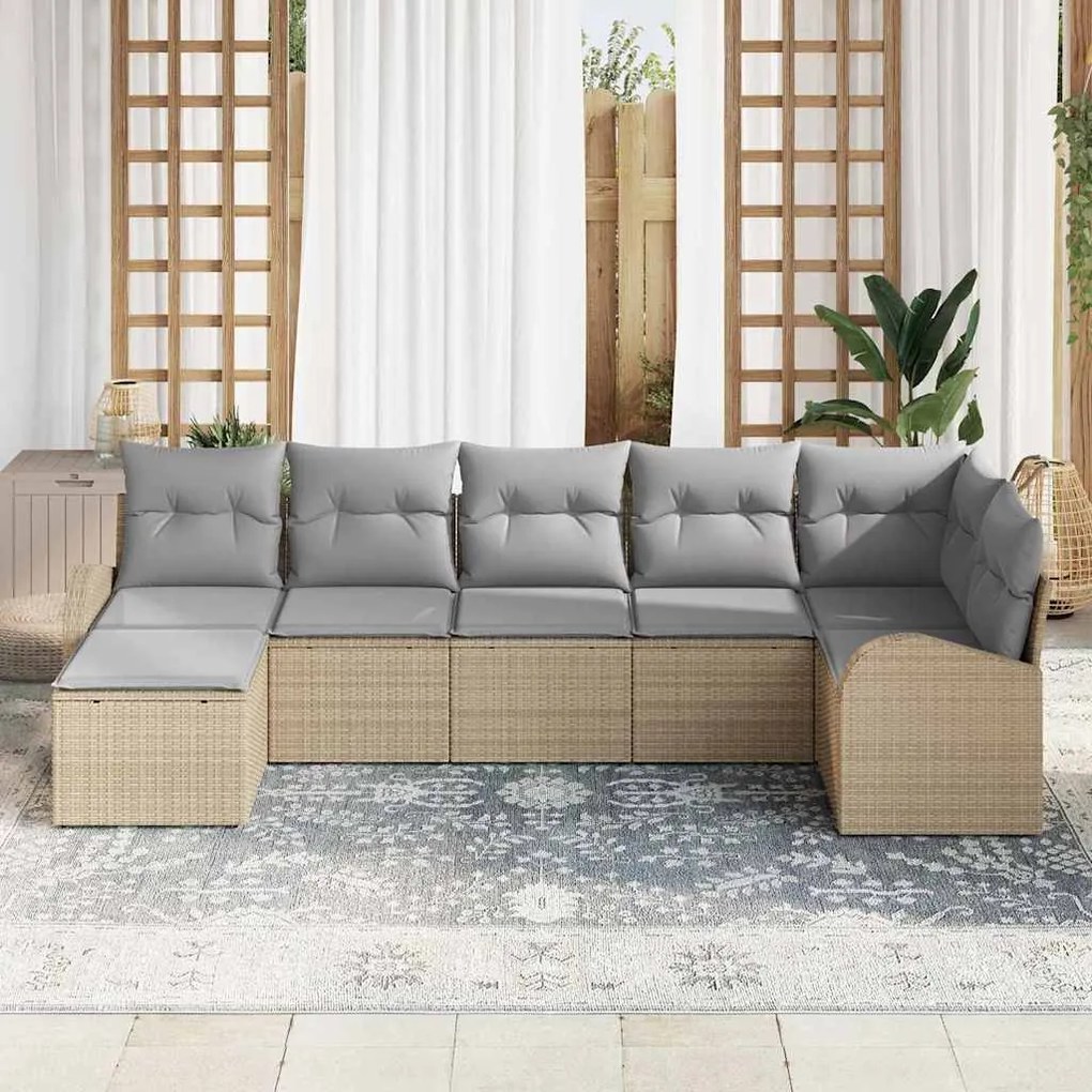 Conjunto de Sofá de Jardim 7 pcs Bege e Cinza Claro