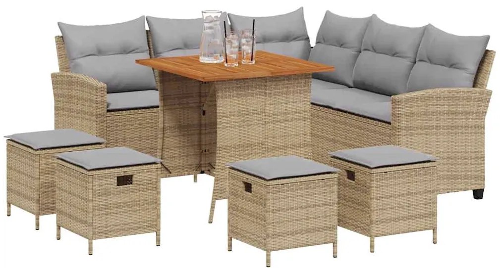 6 pcs conjunto sofás de jardim com almofadões em L vime PE bege
