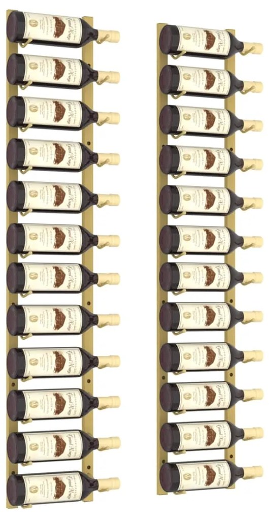 Garrafeira de parede para 12 garrafas 2 pcs ferro dourado