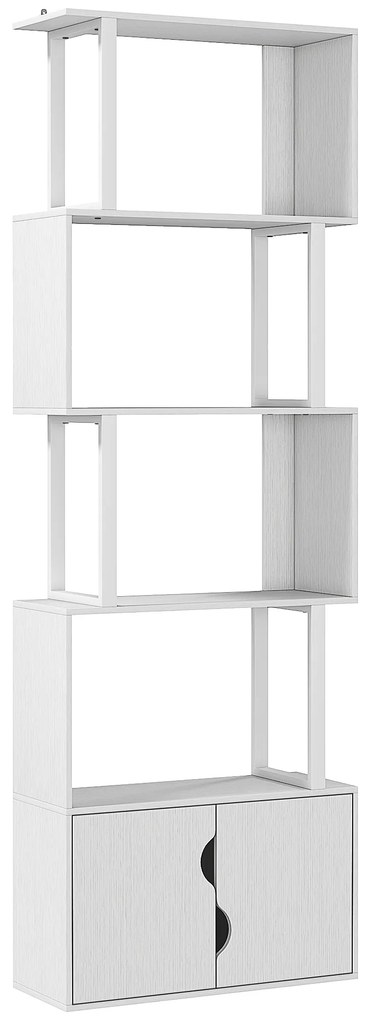 HOMCOM Estante de 5 Níveis em Forma de S Estante de Livros com 5 Prateleiras e 2 Portas 60x23,8x179,2 cm Branco | Aosom Portugal