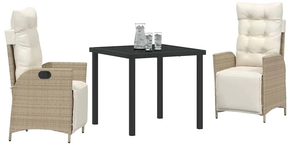 Conjunto de Jantar para Jardim - 3 Peças em Rattan Bege