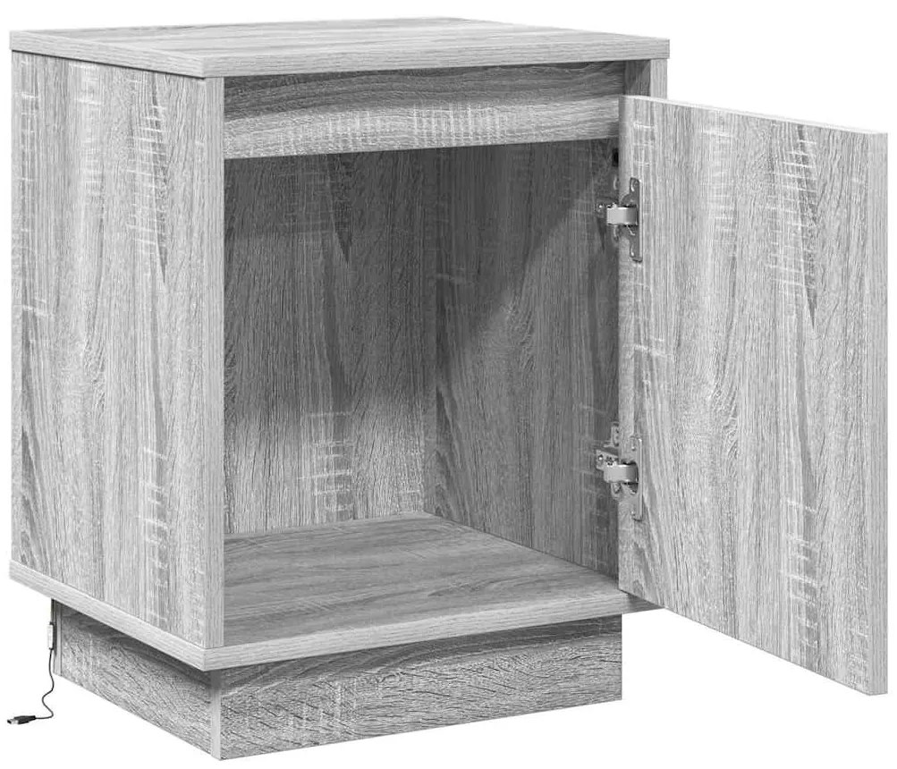 Cômoda de Cabeceira com Luzes LED Cinza Sonoma 39x34,5x50 cm