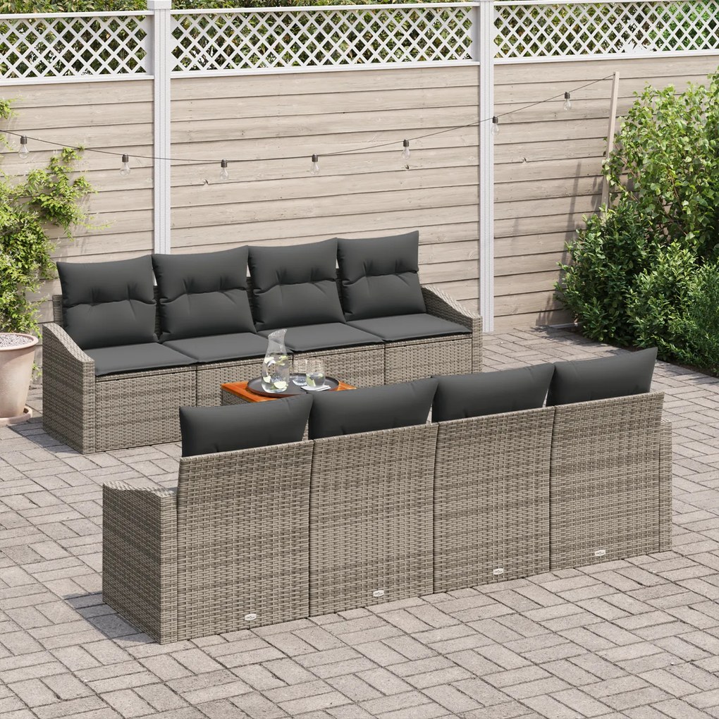 Conjunto de Sofá de Jardim com Almofadas Cinza de Rattan PE