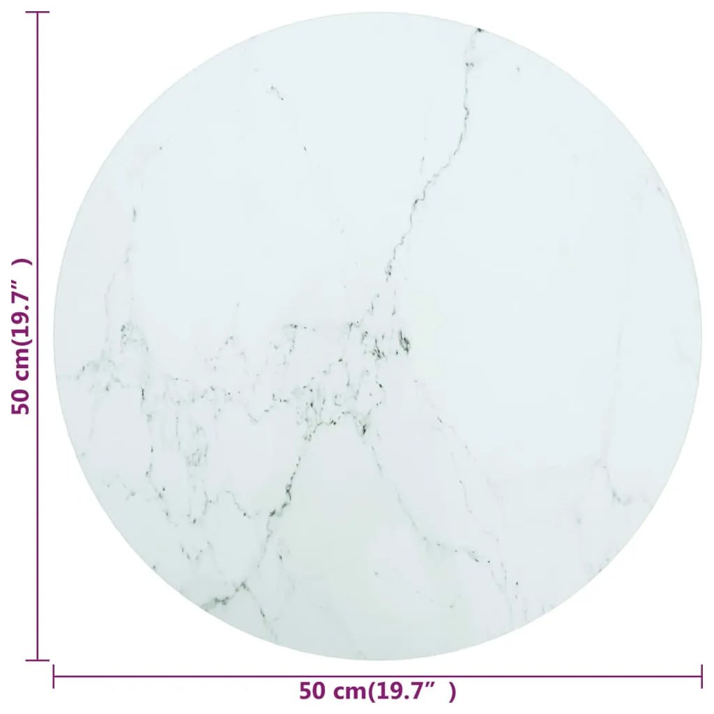 Tampo mesa Ø50x0,8 cm vidro temperado design mármore branco