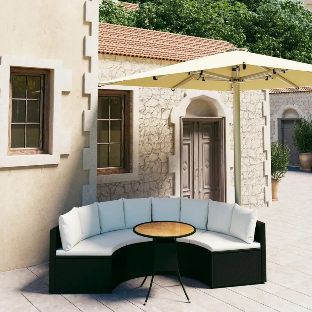 vidaXL 5 pcs conjunto sofás de jardim c/ almofadões vime PE preto