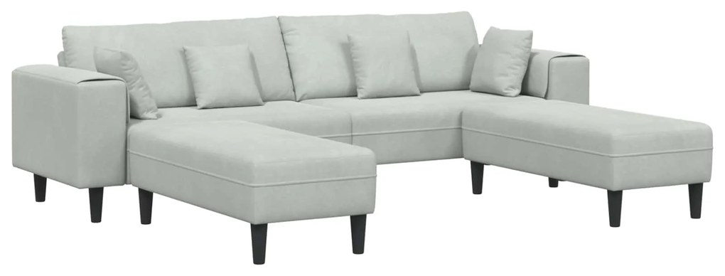 vidaXL Sofá com almofada 3 pcs Cinzento-claro Veludo