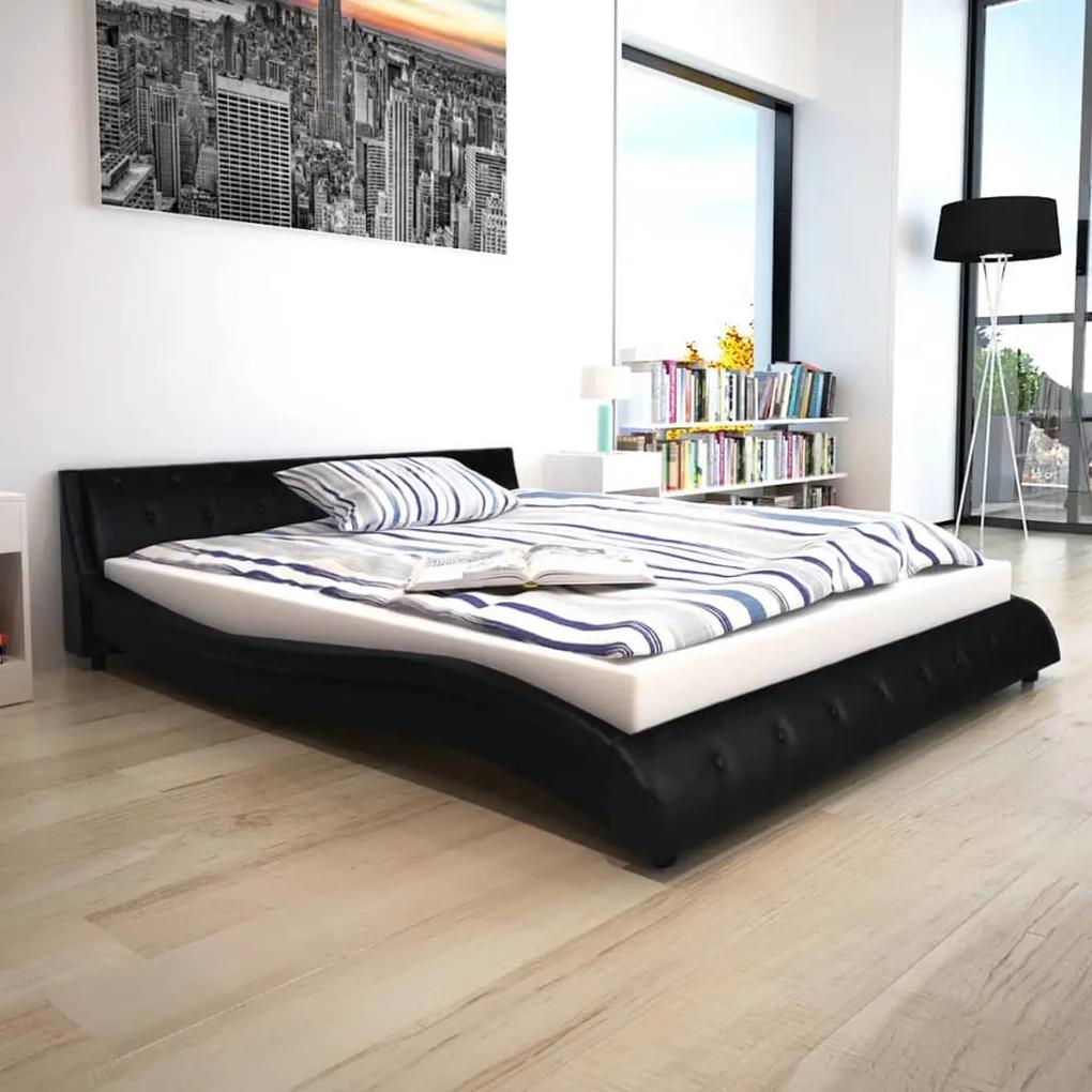 Cama com colchão 160x200 cm couro artificial preto