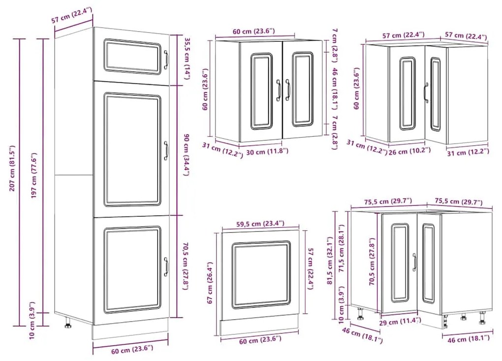 14 peças armário de cozinha conjunto Kalmar carvalho castanho