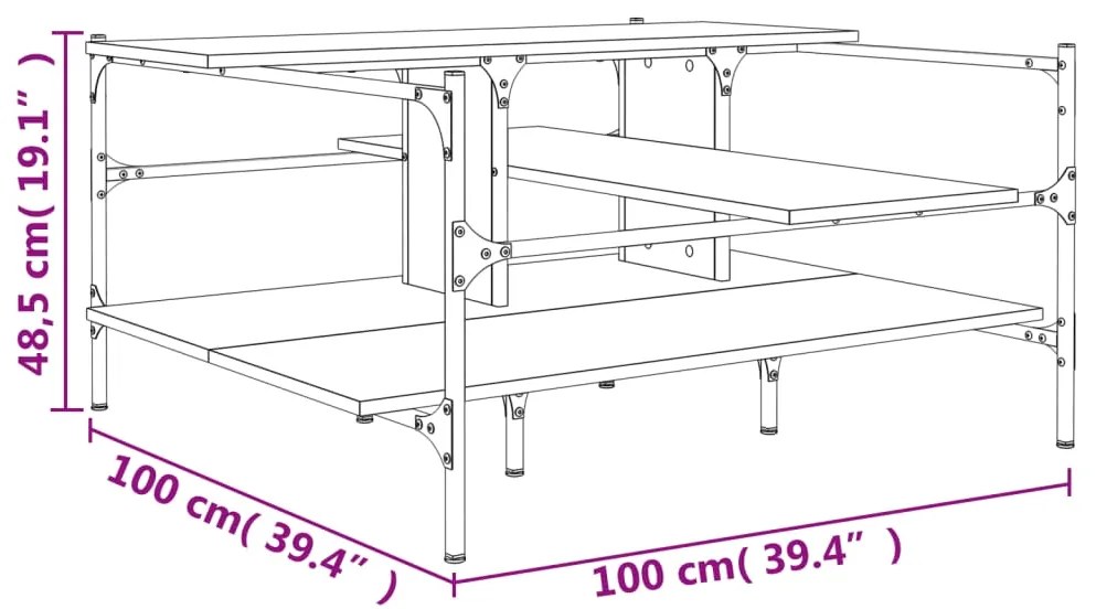 Mesa de centro 100x100x48,5cm derivados de madeira cinza sonoma