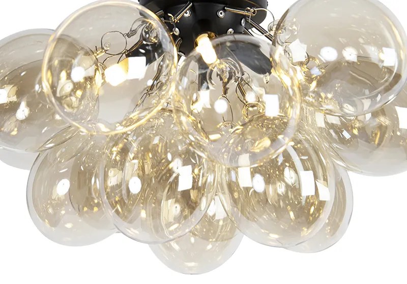 Candeeiro de teto design preto com vidro âmbar 4-luzes - Uvas