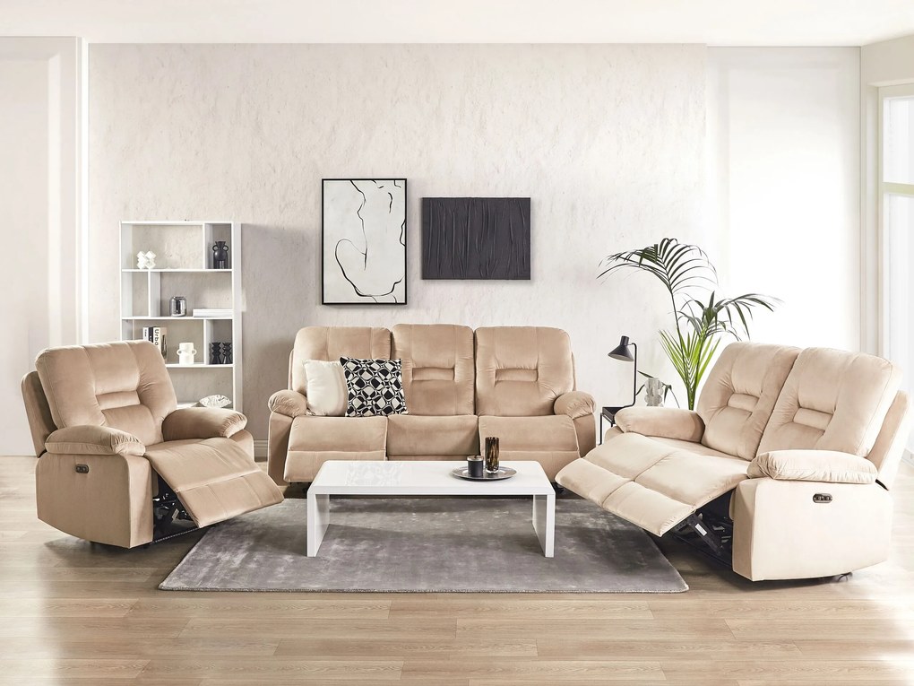 Conjunto de sofás reclináveis 6 lugares em veludo creme LED e entrada USB BERGEN Beliani
