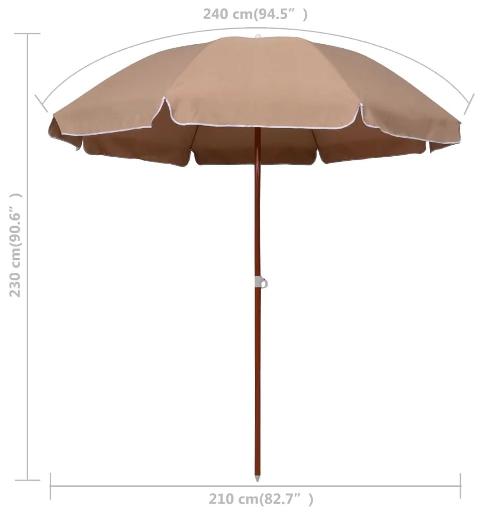 Guarda-sol de jardim c/ poste de aço 240cm cinzento-acastanhado