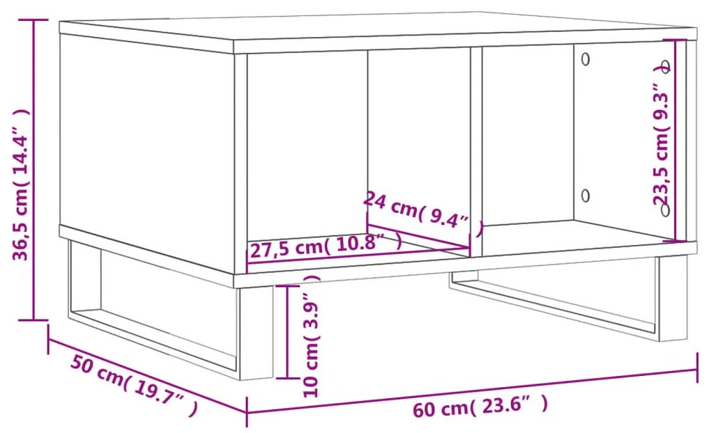 Mesa de centro 60x50x36,5 cm derivados de madeira cinza cimento