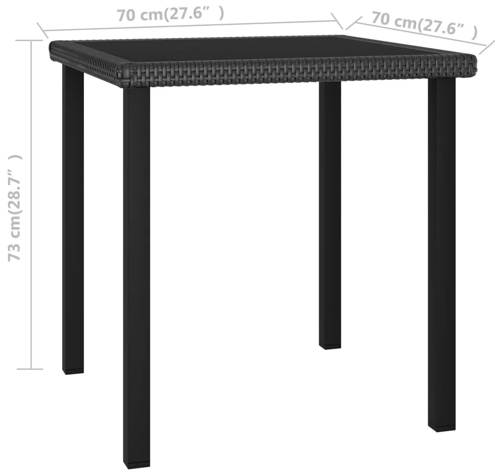 3 pcs conjunto de jantar para jardim vime PE preto