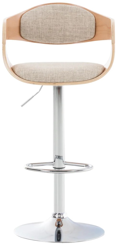 Banco de bar Kingston em tecido e com estrutura cromada 50 x 88-102 x 48 cm Creme + Cor Natural
