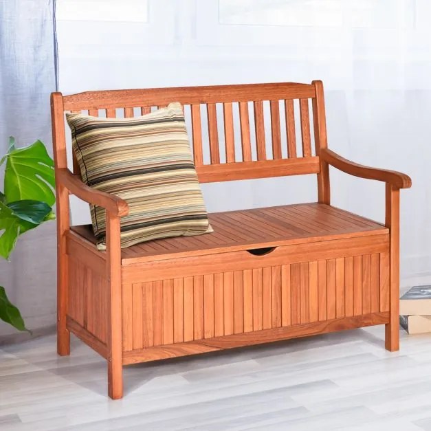 Banco jardim de madeira com arrumação de exterior com revestimento interior amovível para pátio, jardim, varanda 107 x 59 x 90 cm Teca
