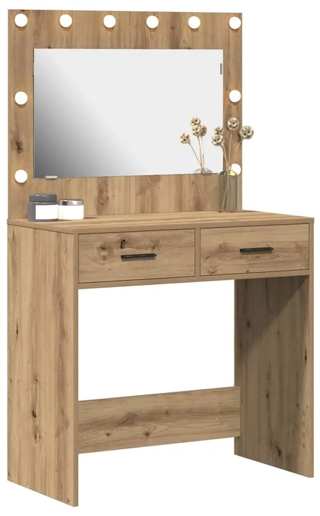 Mesa de Maquiagem com Luzes LED Carvalho Artesanal 78,5x41x135 cm