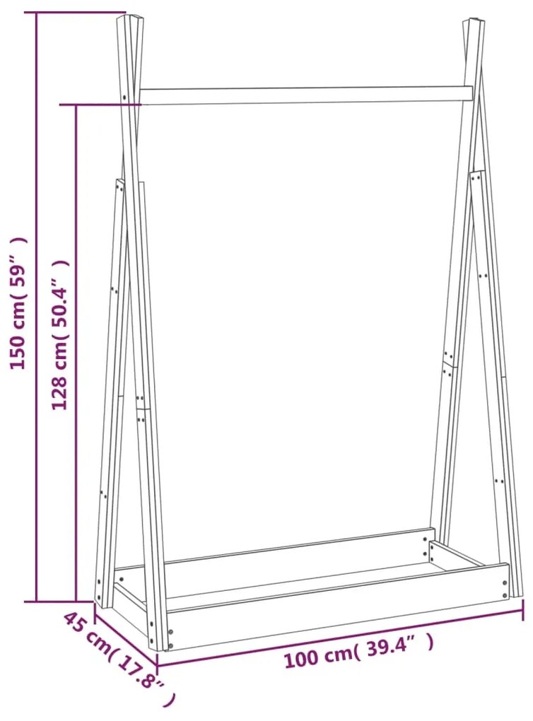 Suporte para roupas 100x45x150 cm madeira de pinho maciça
