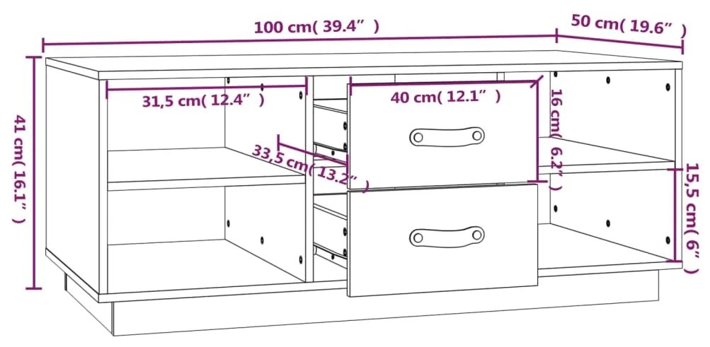 Mesa de centro 100x50x41 cm pinho maciço