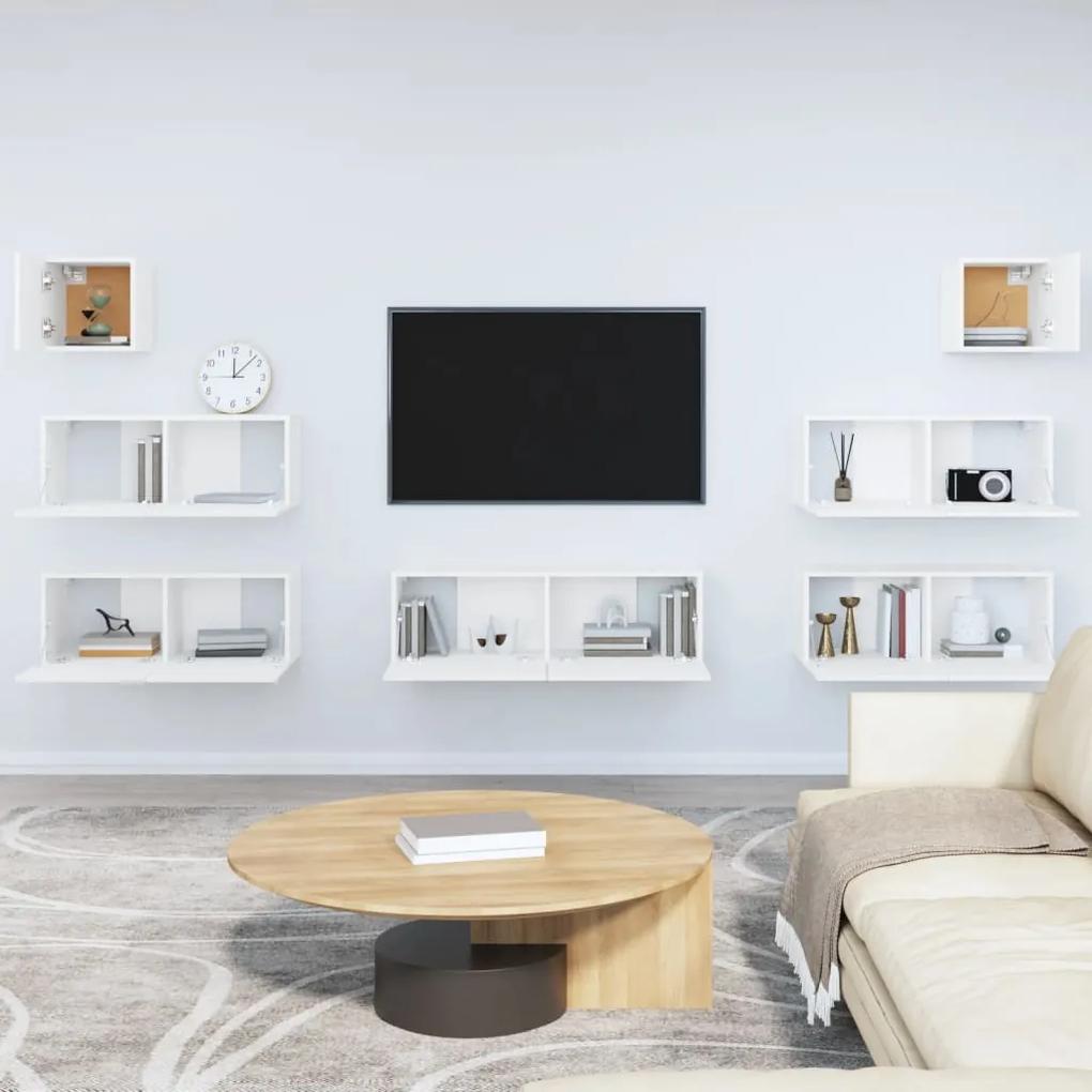 7 pcs conjunto de móveis de TV derivados de madeira branco