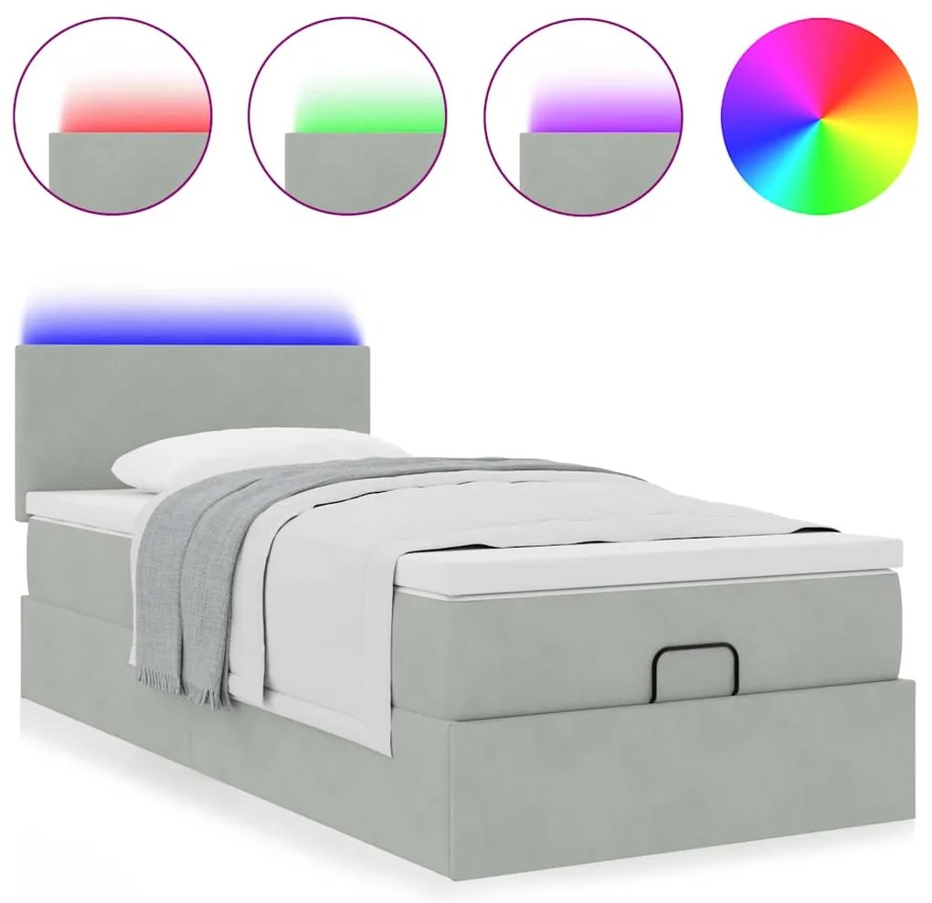 Estrutura cama otomana colchão 80x200 cm veludo cinzento claro