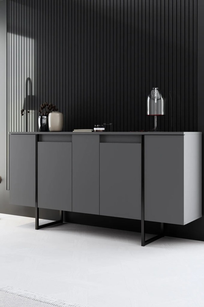 Conjunto de Mobiliário de Sala Luxe – Nogueira e Preto – Console 160x3