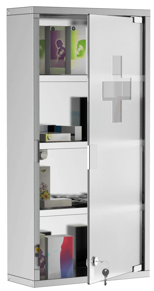 Gabinete nde remédios de aço inoxidável 60x30x12cm – Modelo Cefalù