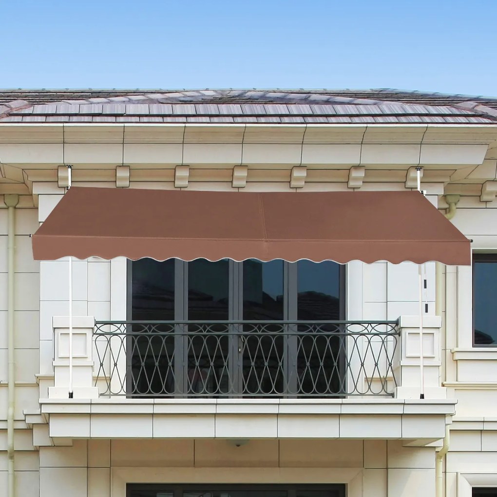 Toldo 350 x 125 cm Exterior telescópico Altura Ajustável 2-3 m com Manivela e Resistente às Intempéries Toldo Manual para Jardim e Varanda Castanho