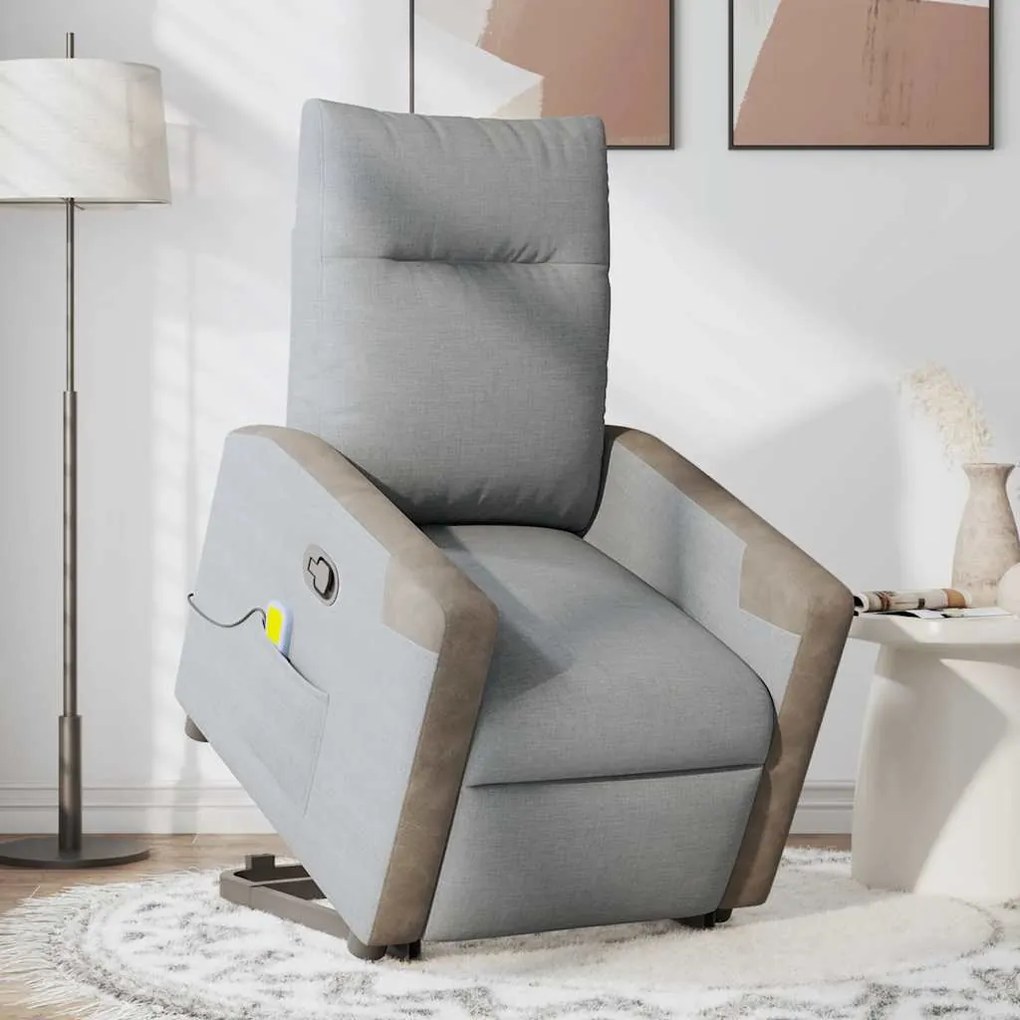 Poltrona reclinável massagens tecido cinzento-claro