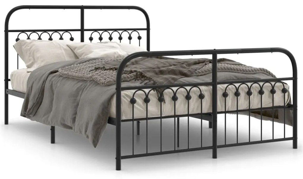 Estrutura de cama com cabeceira e pés 140x190 cm metal preto