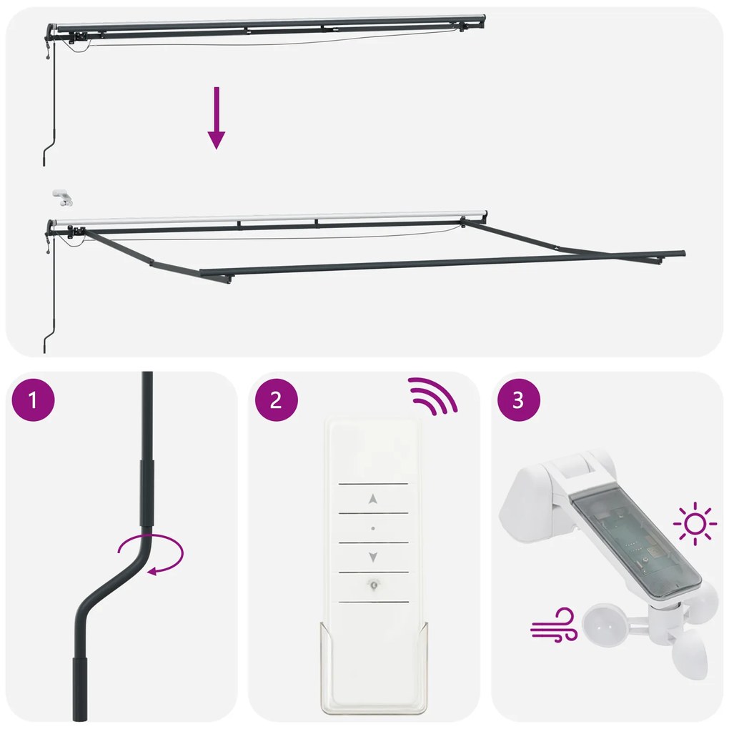 Toldo Retrátil Automático com LED Branco 500x300 cm, Tecido de Substit