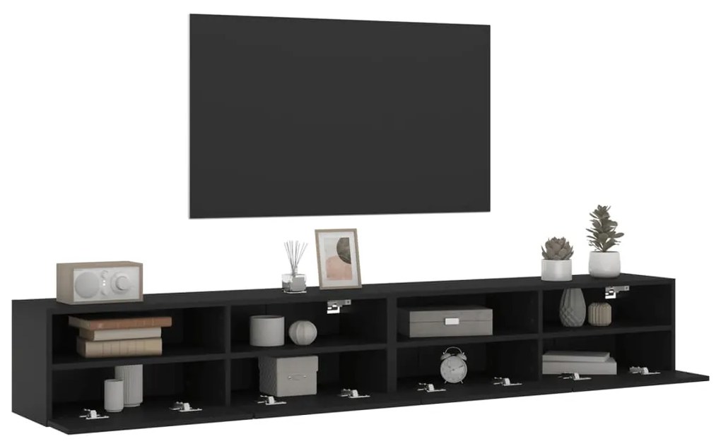 Móveis parede p/ TV 2 pcs 100x30x30 cm derivados madeira preto