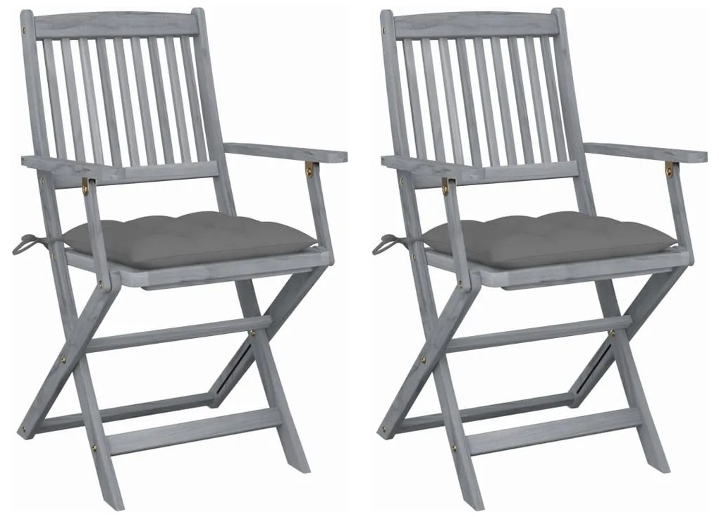 vidaXL Cadeiras exterior dobráveis c/ almofadões 2 pcs acácia maciça