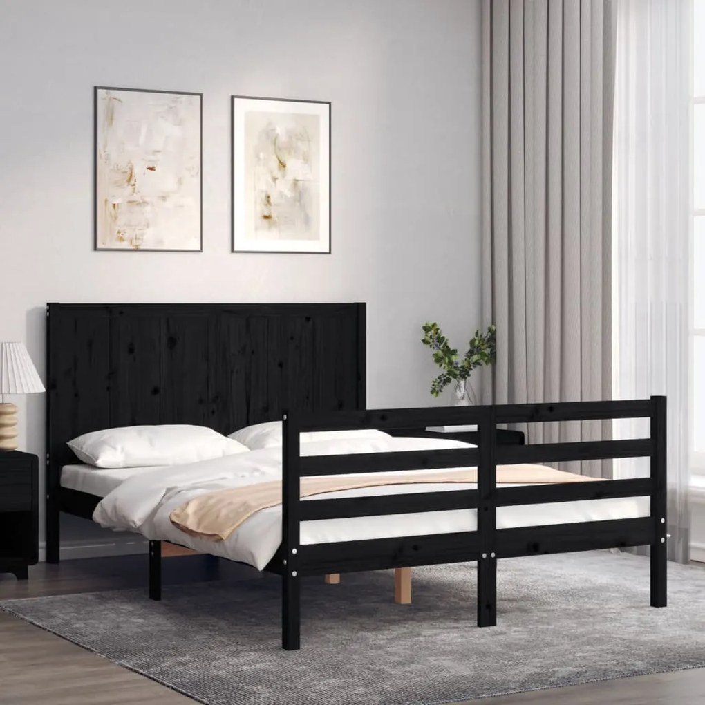 Estrutura de cama com cabeceira 140x190 cm madeira maciça preto