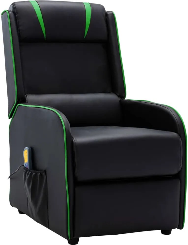 Poltrona de massagens reclinável couro artificial preto e verde