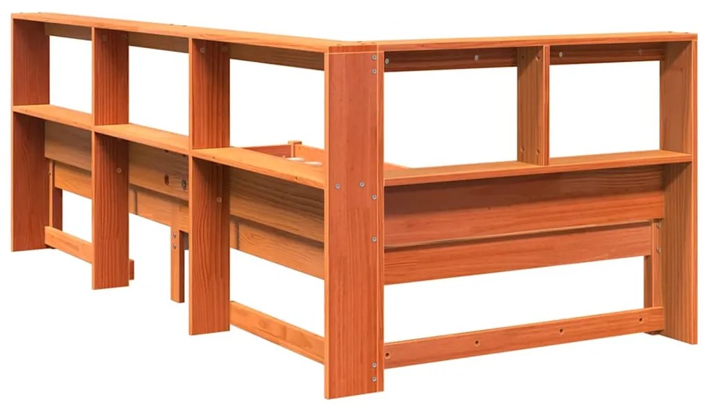 Cama c/ estante sem colchão 100x200cm pinho maciço castanho-mel