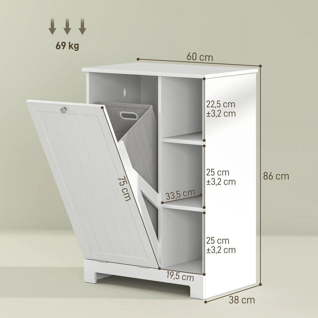 Móvel Casa de Banho com Cesto para Roupa Móvel Auxiliar Casa de Banho