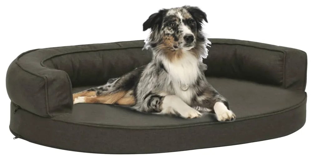 171290 vidaXL Cama p/ cães ergonómica 75x53cm aspeto linho cinzento-escuro