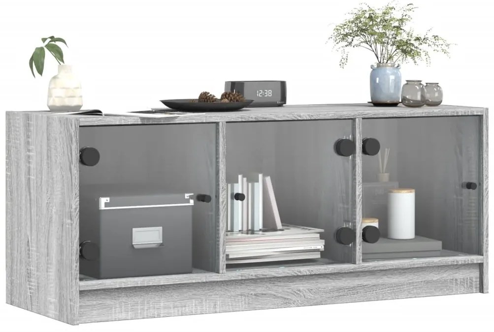 Móvel de TV c/ portas de vidro 102x37x42 cm cinza sonoma