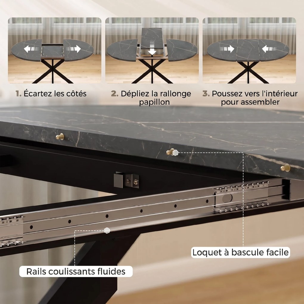 Mesa de Jantar Extensível Oval, 100-135 x 100 x 75 cm (CADEIRAS NÃO INCLUIDAS), para 4 a 6 Pessoas, Preto