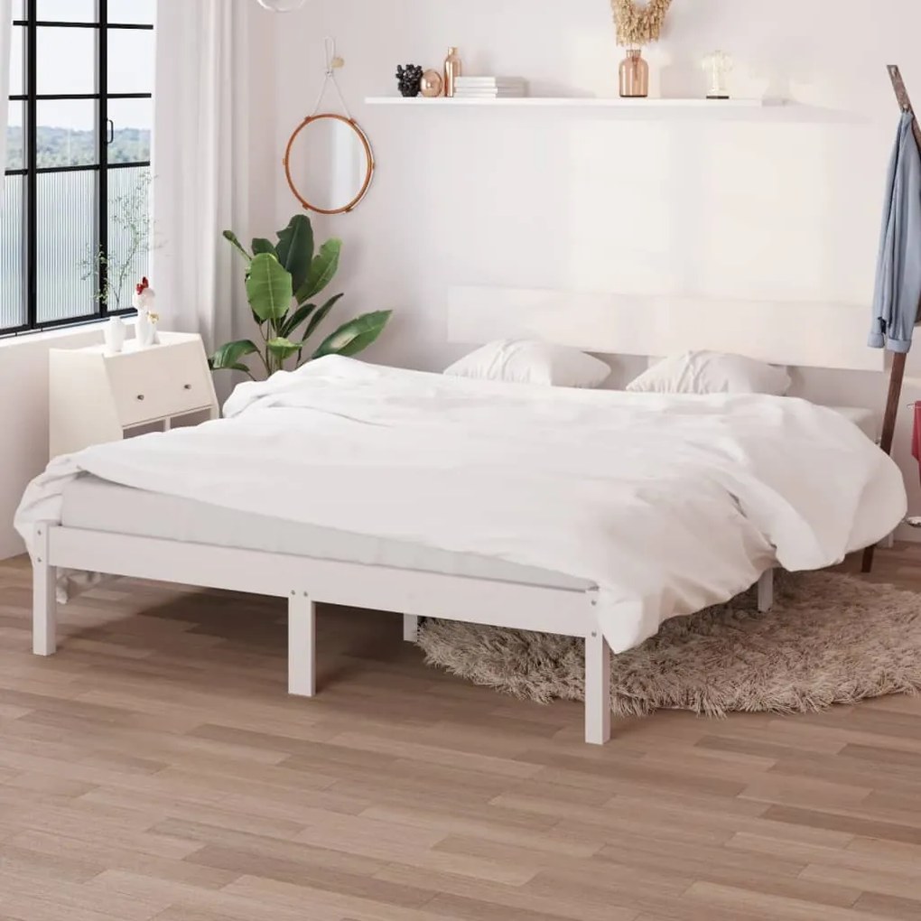 810148 vidaXL Estrutura de cama 140x200 cm pinho maciço branco