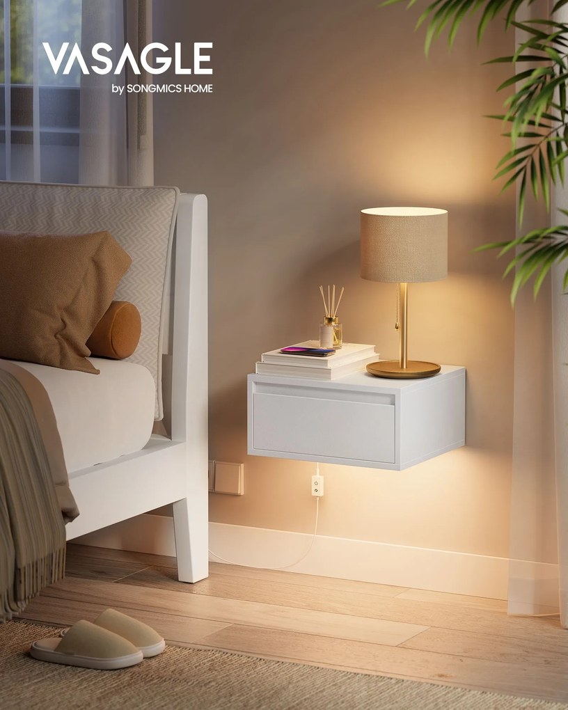 Conjunto de 2 mesas de cabeceira suspensas com luzes LED 35 x 40 x 18 cm branco nuvem