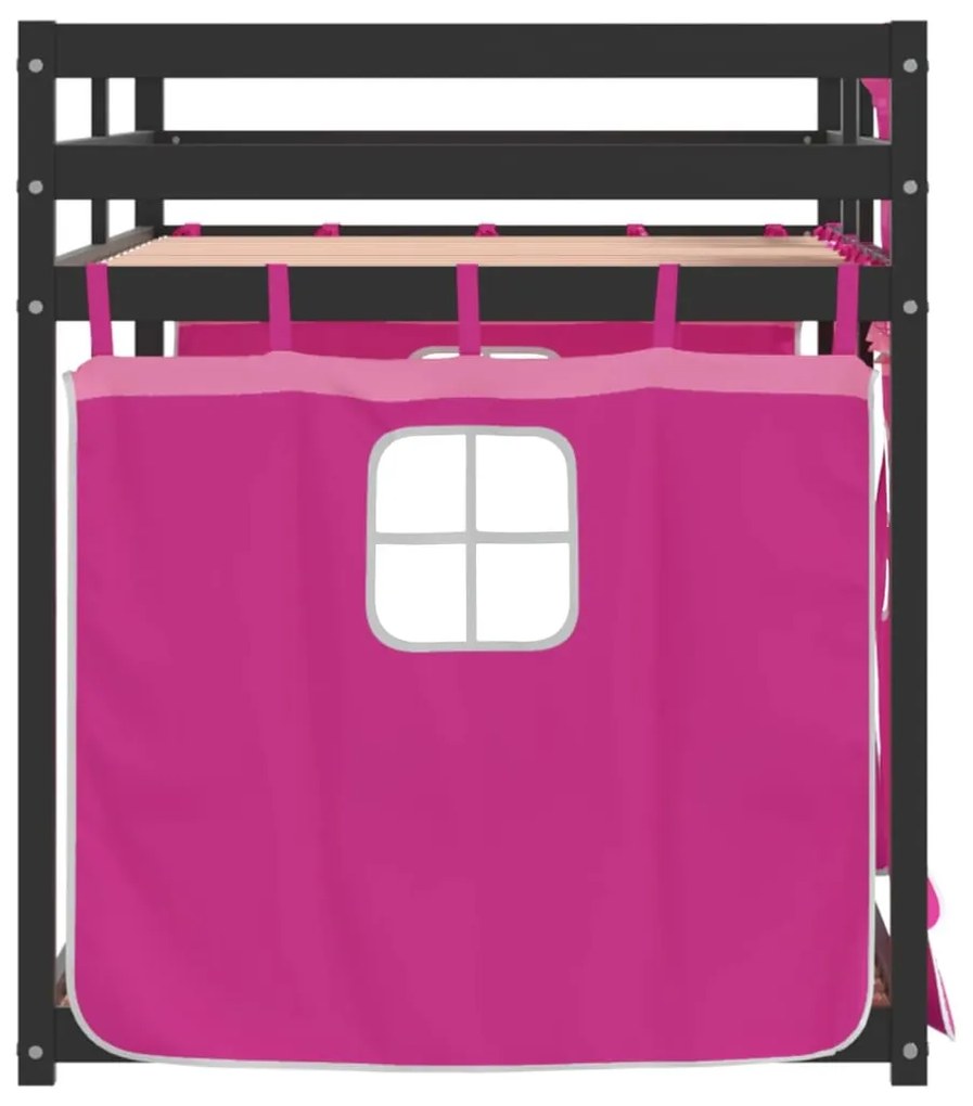 Beliche com cortinas 90x200 cm madeira de pinho maciça rosa