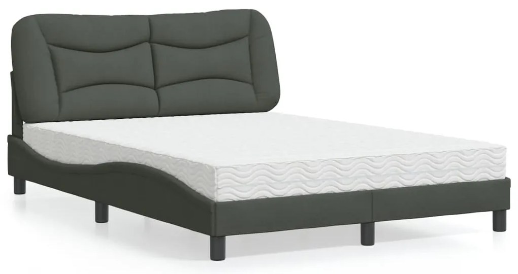 Cama com colchão 140x190 cm tecido cinzento-escuro