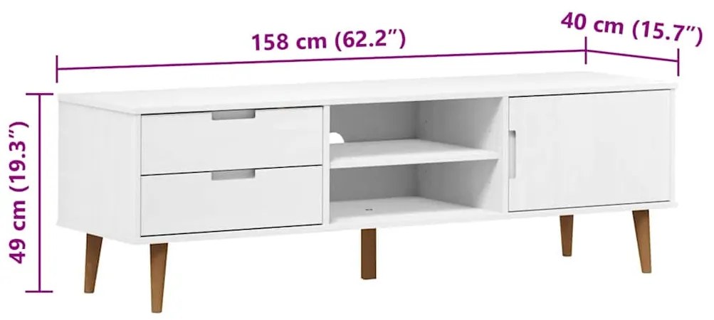 Móvel de TV MOLDE 158x40x49 cm pinho maciço branco