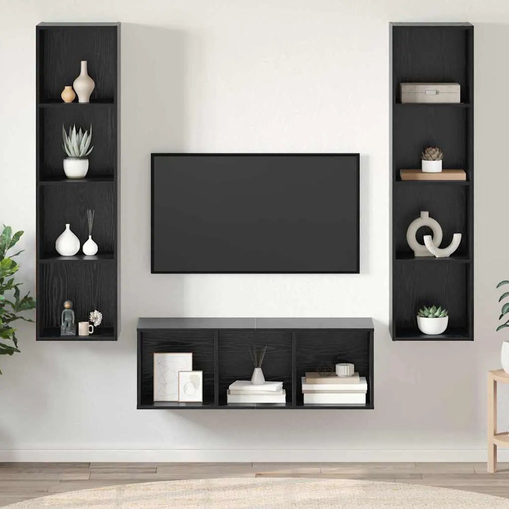 vidaXL Conjunto de Estantes para TV 3 pcs Carvalho preto