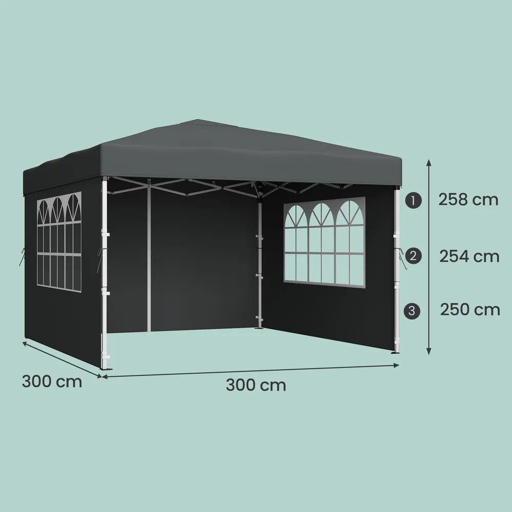 Tenda dobrável de 3 x 3 m, com paredes laterais, resistente, pavilhão para jardim cinzento