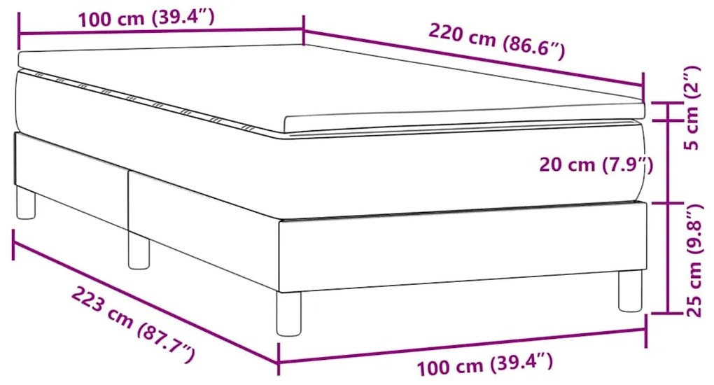 Cama com molas/colchão 100x220 cm veludo Rosa