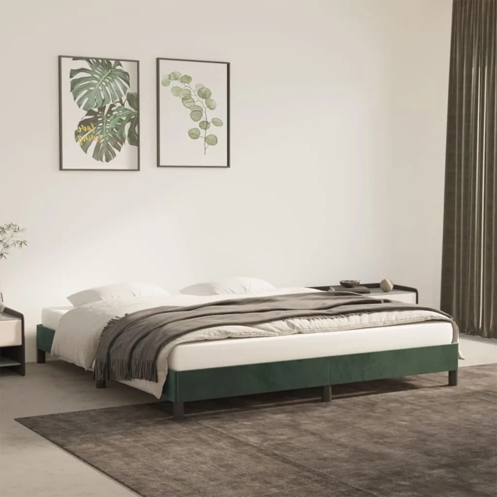 Estrutura de cama 160x200 cm veludo verde-escuro